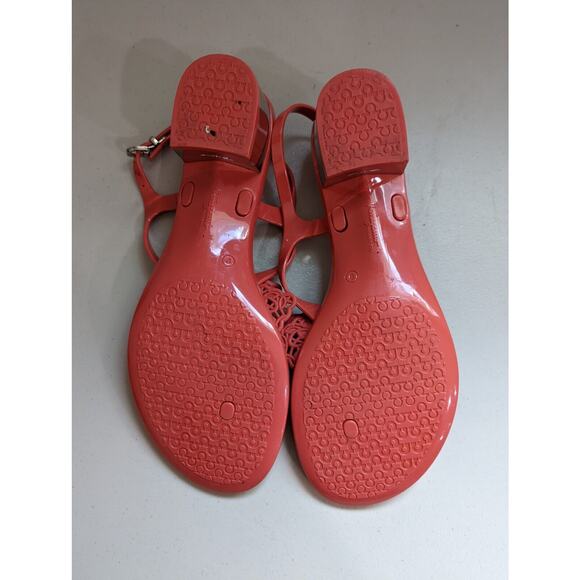 Salvatore Ferragamo Size 9 Perala Bow Strap Jelly Thong Sandals Coral - Picture 12 of 12